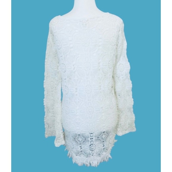 Surf Gypsy‎ Boho Lace Tunic Swim Cover Up Long Sleeve Tassel Detail White Medium - Picture 9 of 9